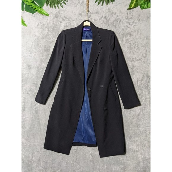 THE IZZAT COLLECTION Designer Fall Women Long Coat Waisted Black Office XS(0-2) - Picture 1 of 11